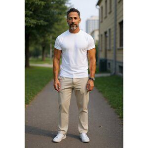 George Khaki Casual Chino Straight Leg Pants x 32 NWOT Mens Beige Size 38